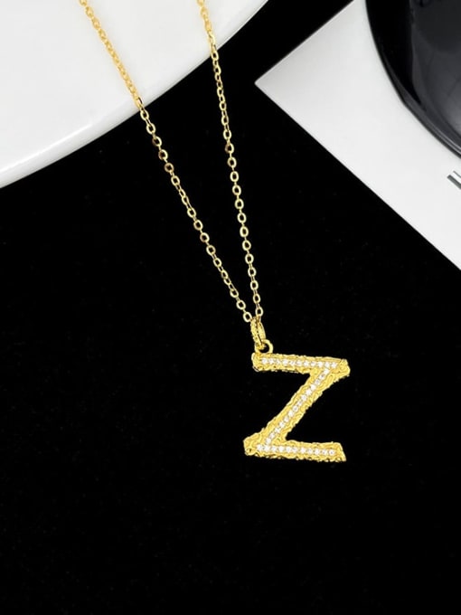 NS997 [ Gold Z] 925 Sterling Silver Cubic Zirconia Letter Dainty Necklace